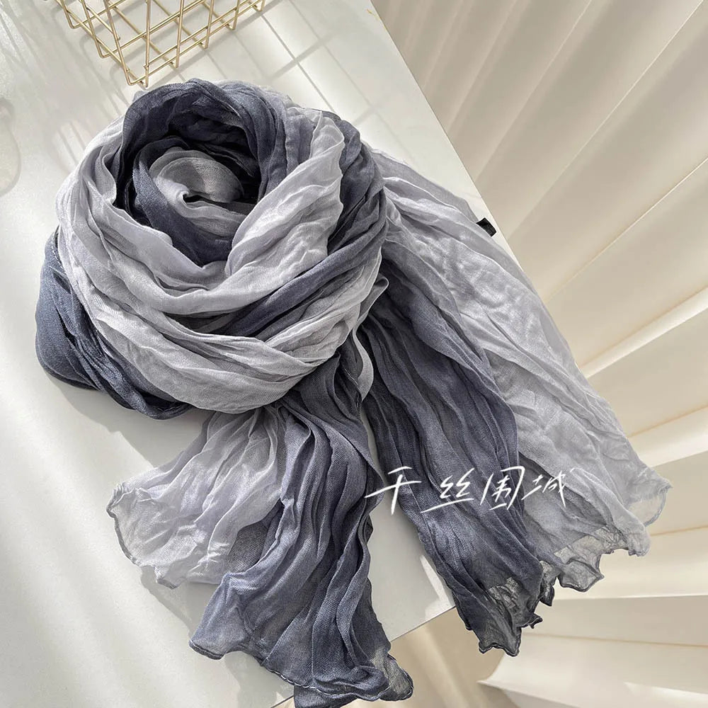 Gradient Crinkle Long Scarf for Women – Lightweight Wrap