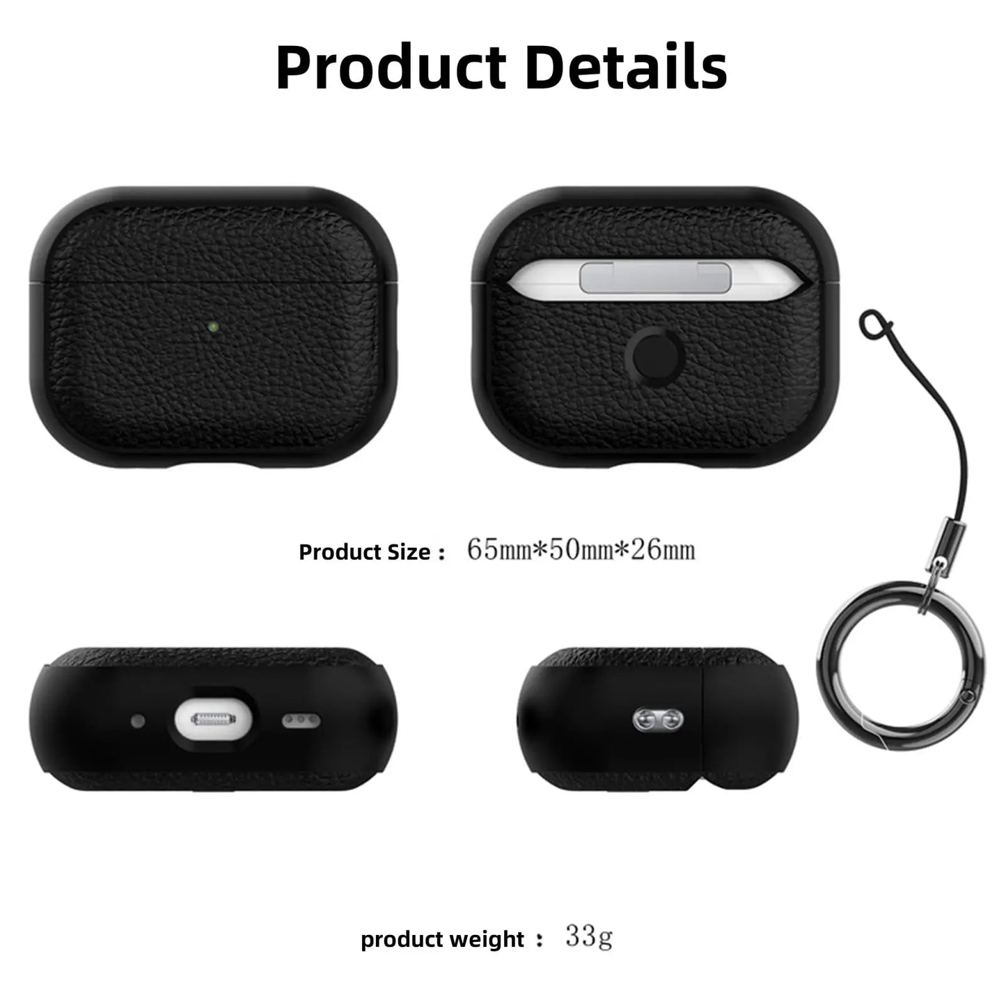 AirPods Case Leather Pattern TPU Cover with Keychain