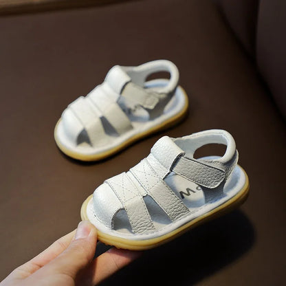 Baby Closed-Toe Leather Sandals – Soft Sole Toddler Summer Shoes