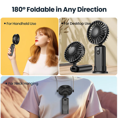 Portable Mini Fan 3-in-1 USB Rechargeable – Handheld, Neck & Desktop Stand Fan