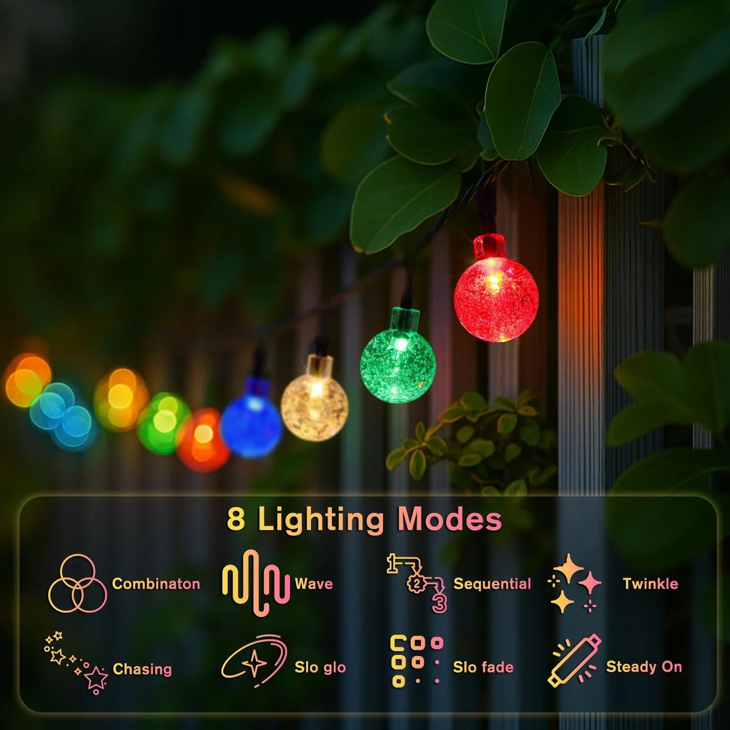 Solar String Lights 39.37FT 100 LED Crystal Ball Outdoor Indoor Decorative