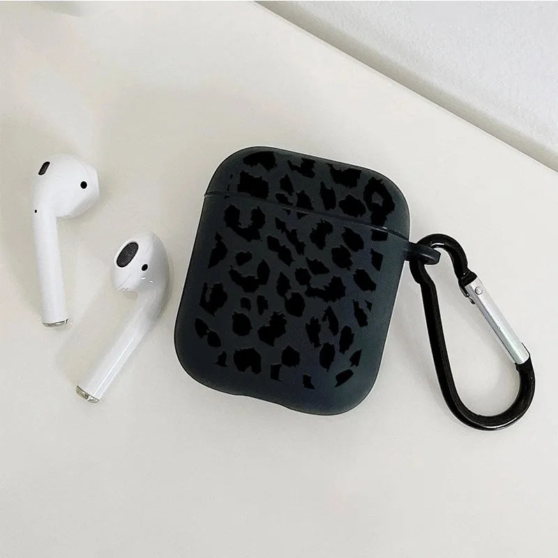 Black Leopard Print AirPods Case with Carabiner Clip