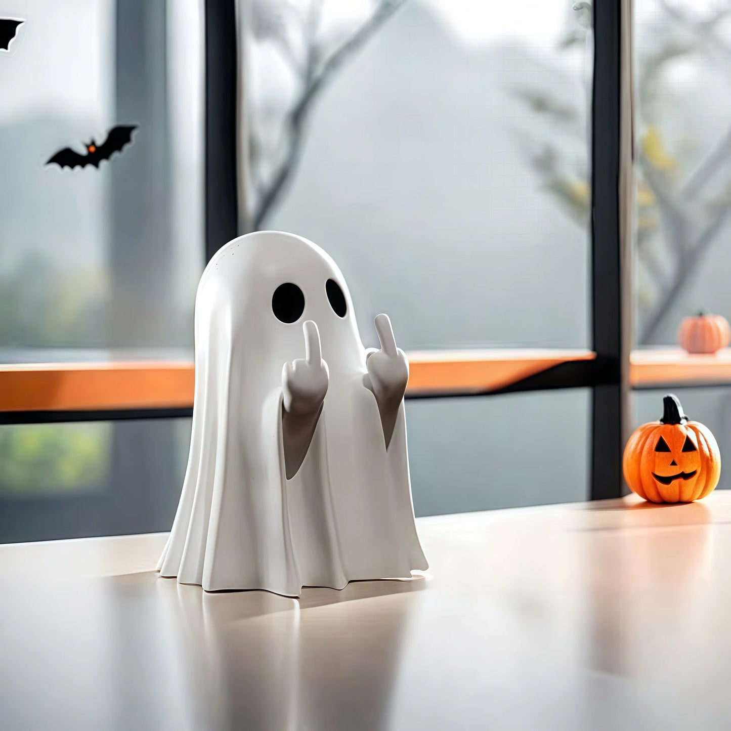 Halloween Ghost Statue – Funny Middle Finger Ghost Figurine Decor