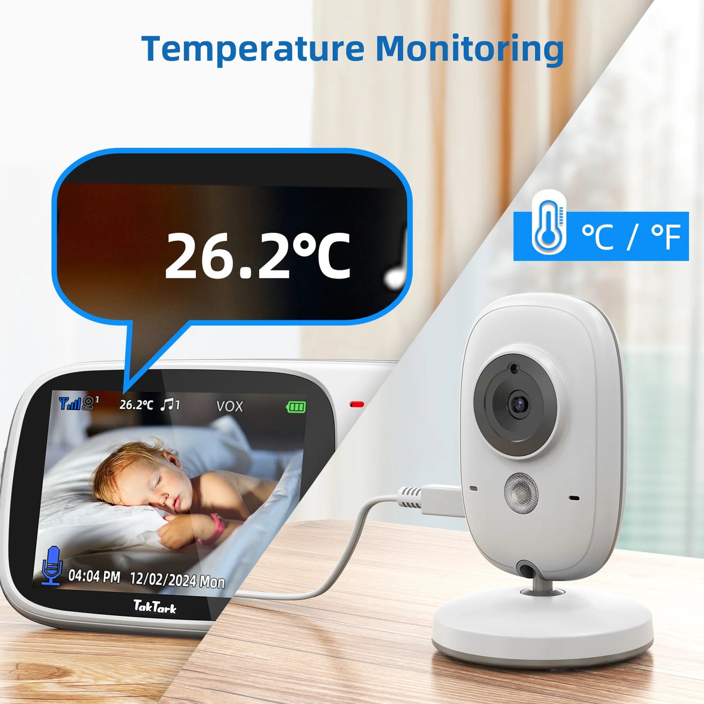 TakTark Wireless Video Baby Monitor – 3.2" Screen, Night Vision & Two-Way Talk