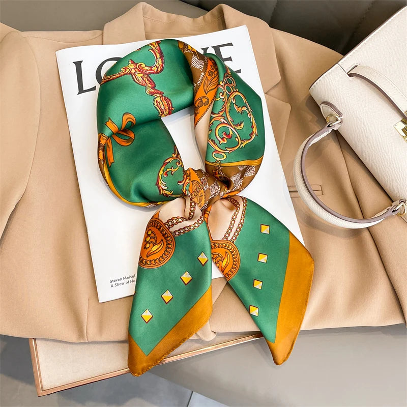 Silk Feel Square Scarf for Women – Satin Hair Wrap & Foulard Shawl