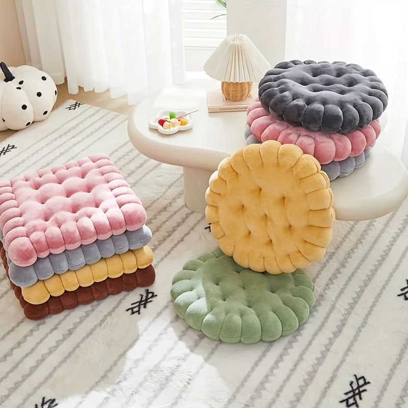 Biscuit Plush Chair Seat Cushion – Soft Tufted Seat Pad