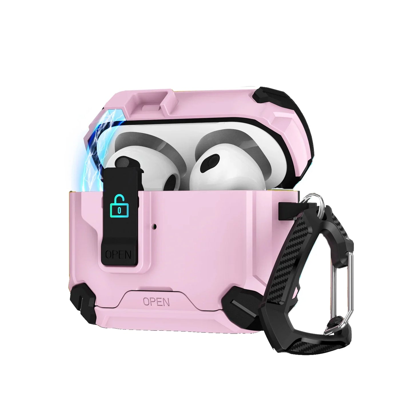 Magnetic Lock AirPods Case with Carabiner – Rugged Design