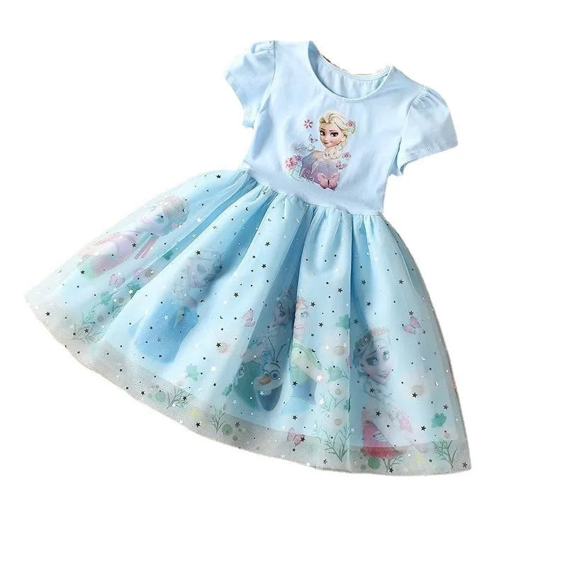 Frozen Elsa Princess Dress for Girls – Short Sleeve Tulle Party Dress