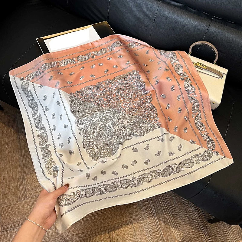 Faux Silk Square Scarf – Elegant Printed Shawl for Women
