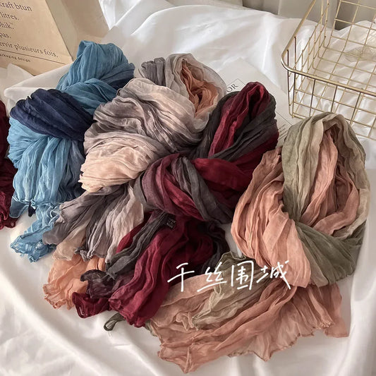 Gradient Crinkle Long Scarf for Women – Lightweight Wrap