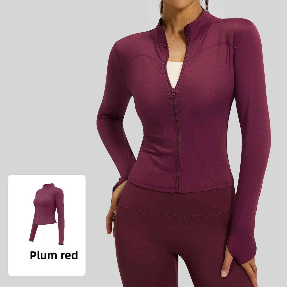 Women's Full-Zip Yoga Jacket with Thumb Holes – Slim Fit Athletic Top