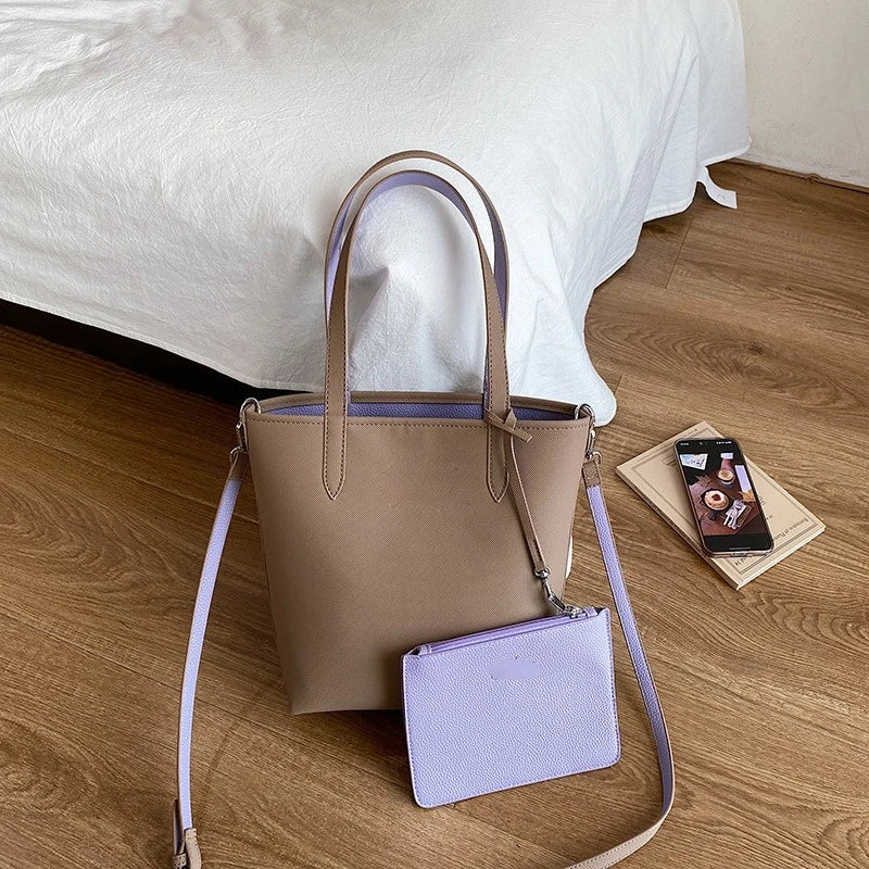 Double-Sided Tote Bag with Crossbody Pouch – Women's Shoulder Handbag