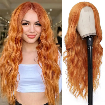 Synthetic Lace Wig 26 Inch – Long Wavy Curly Middle Part Heat Resistant