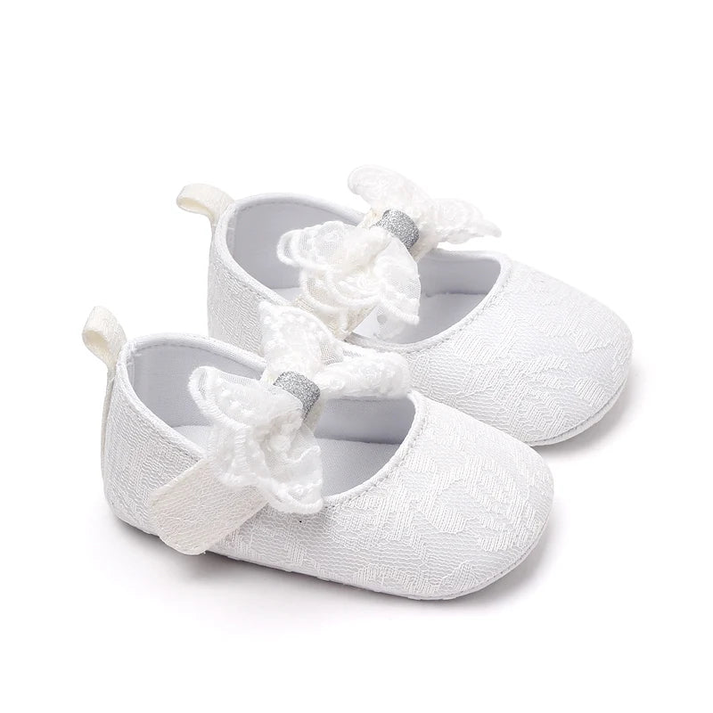 Baby Girl Mary Jane Shoes – Lace Bowknot Soft Sole Anti-Slip
