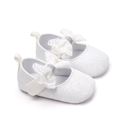 Baby Girl Mary Jane Shoes – Lace Bowknot Soft Sole Anti-Slip