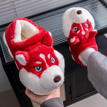 Husky Dog Fluffy Slippers – Cute Cartoon Indoor House Shoes