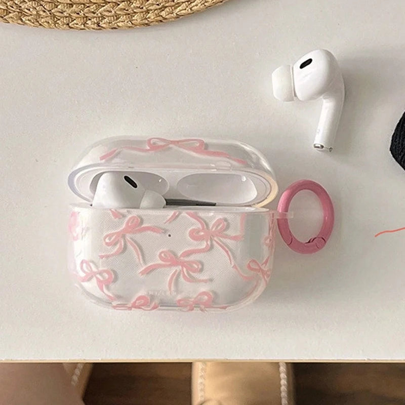 Pink Bow Clear AirPods Case with Ring Clip