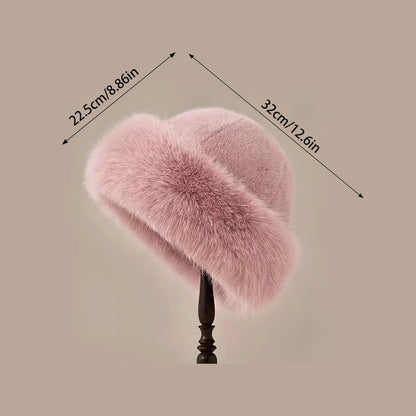 Faux Fur Winter Hat for Women – Fluffy Warm Bucket Cap