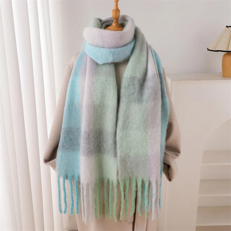 Women's Thick Winter Scarf – Colorblock Cashmere Shawl Wrap