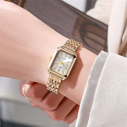 Women's Gold-Plated Square Quartz Watch – Stainless Steel