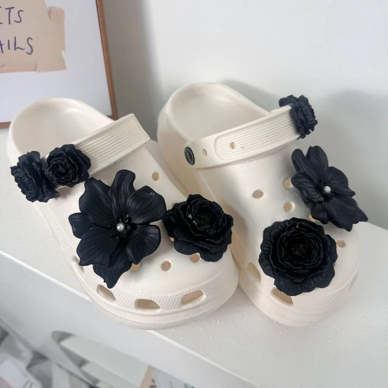 3D White Flower Shoe Charms Set