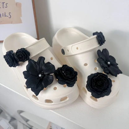 3D White Flower Shoe Charms Set
