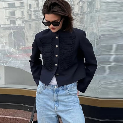 Women's Vintage Napoleon Short Jacket – Slim Stand Collar Coat