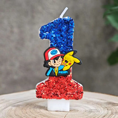 Pokemon Birthday Cake Number Candles – Glitter Anime Figure Decoration