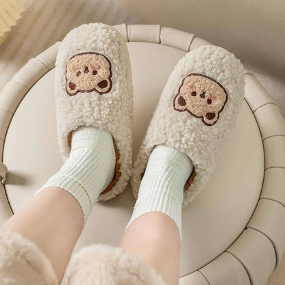 Cute Bear Fluffy Slippers – Warm Plush House Shoes