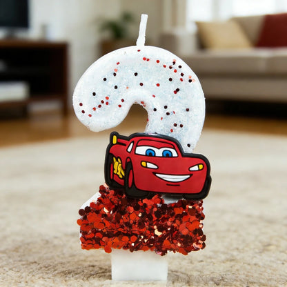 Lightning McQueen Birthday Candle – Number 0-9 Glitter Cake Topper for Kids