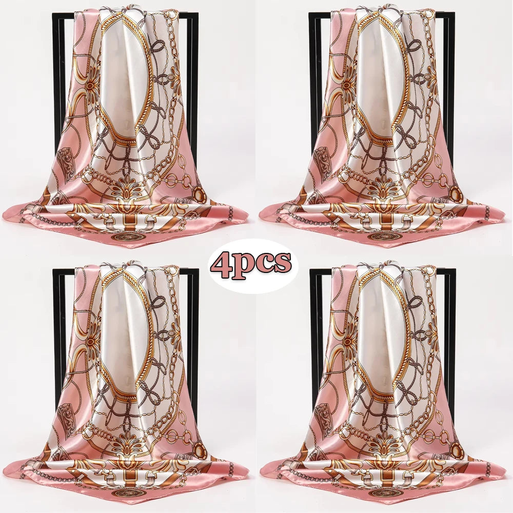 Large Silk Square Scarf for Women – 90x90cm Satin Head Wrap & Hijab Shawl