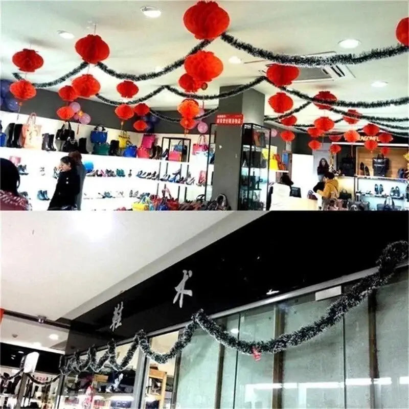 Christmas Tinsel Garland with Bows – 2M Festive Ribbon Decoration
