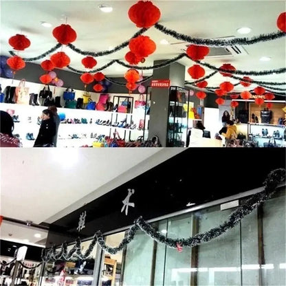 Christmas Tinsel Garland with Bows – 2M Festive Ribbon Decoration