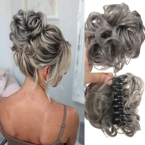 Claw Clip Messy Bun Hair Piece Curly Wavy Synthetic Updo Extension