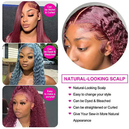 HD Transparent Lace Deep Wave Wig 99J Burgundy 13x4 13x6 Full Frontal