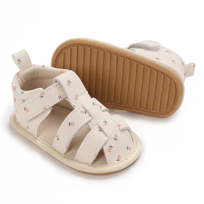 Baby Girl Floral PU Leather Sandals – Anti-Slip First Walker