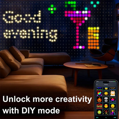 Smart LED Curtain Lights – App Control, Music Sync, DIY Pattern, IP65 Waterproof