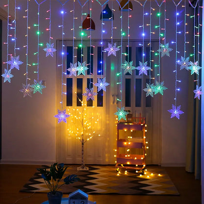 Christmas Snowflake LED Curtain String Lights – 3.2m Fairy Lights