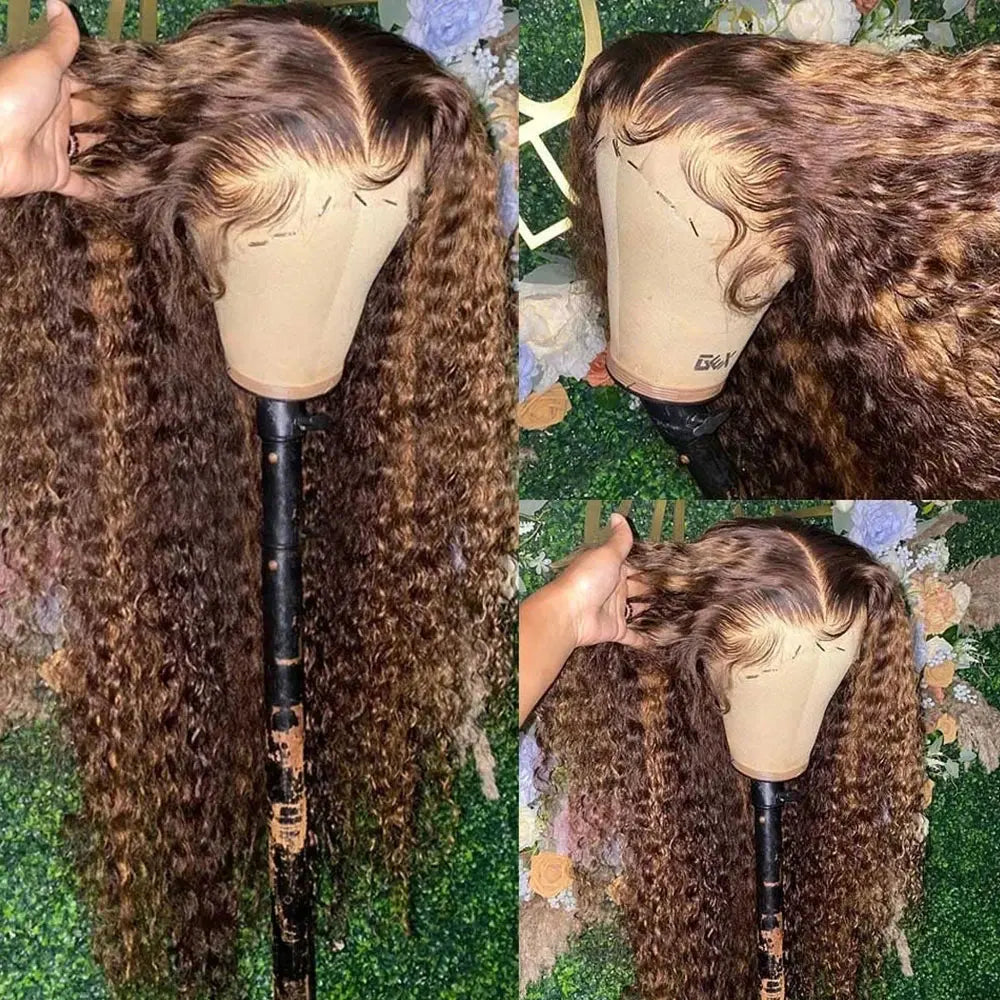 Highlight Curly Lace Front Wig Human Hair 180% 250% Density Glueless
