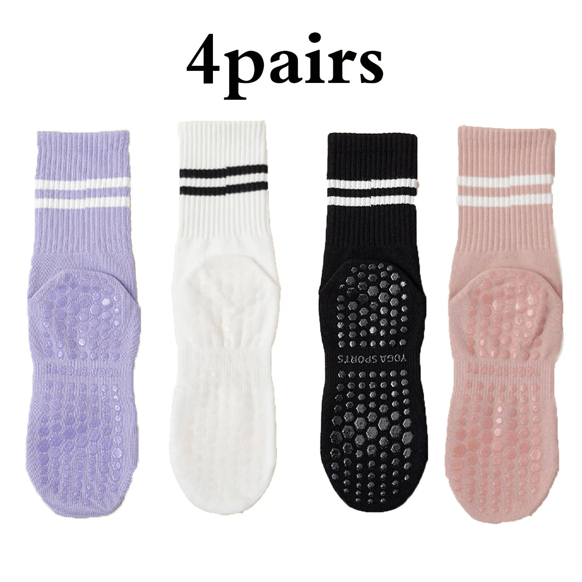 4 Pairs Women's Non Slip Pilates Yoga Grip Socks