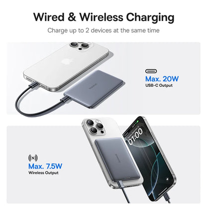Baseus 5000mAh Slim Magnetic Power Bank – 15W Wireless & 20W Wired Charging