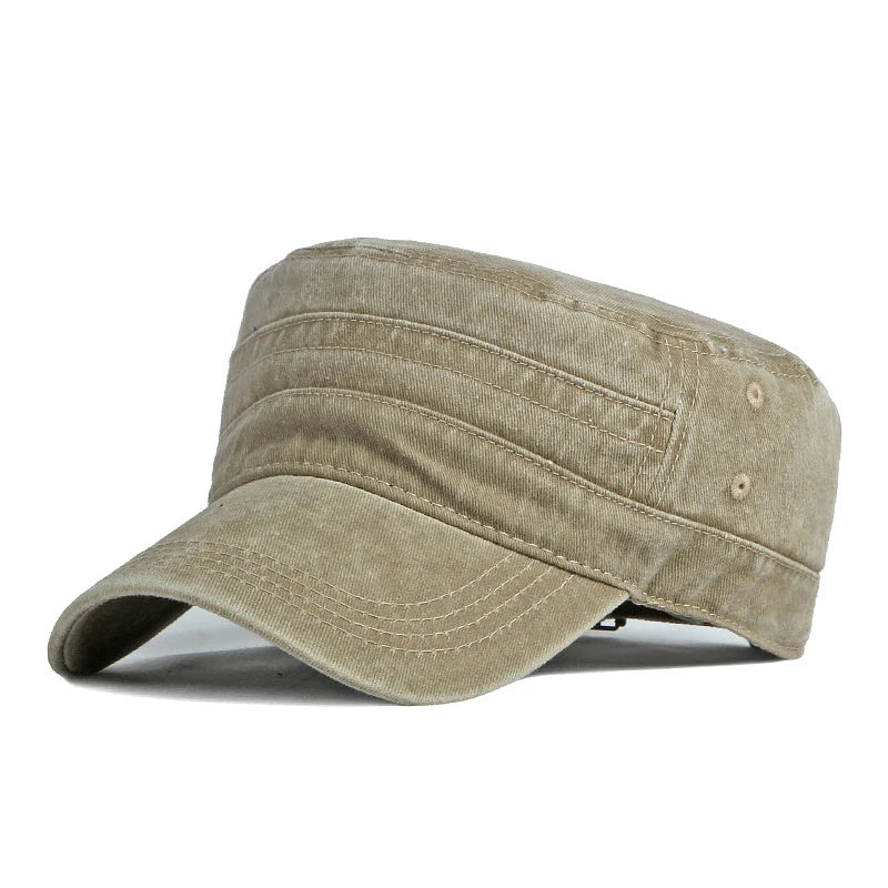 Military Flat Top Cap – Washed Cotton Army Hat for Men & Women