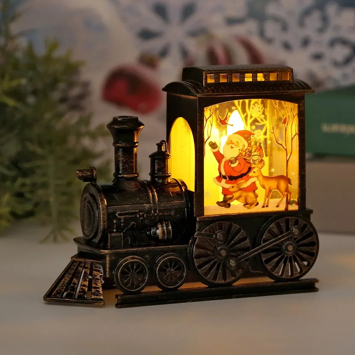 LED Christmas Train Lantern – Vintage Battery-Powered Night Light