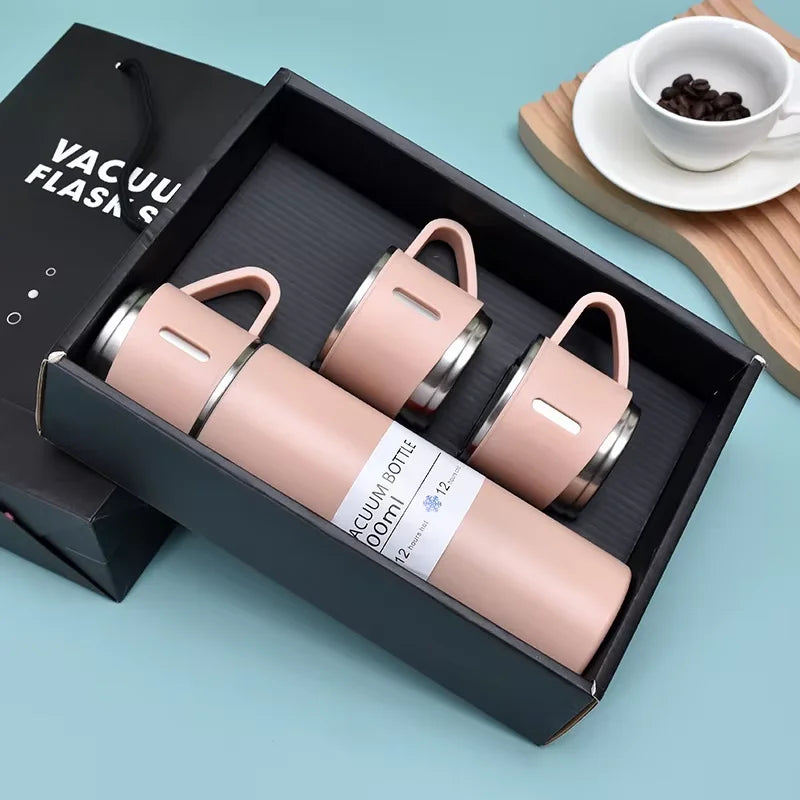 Vacuum Flask Gift Set with 3 Cups – Stainless Steel Thermos