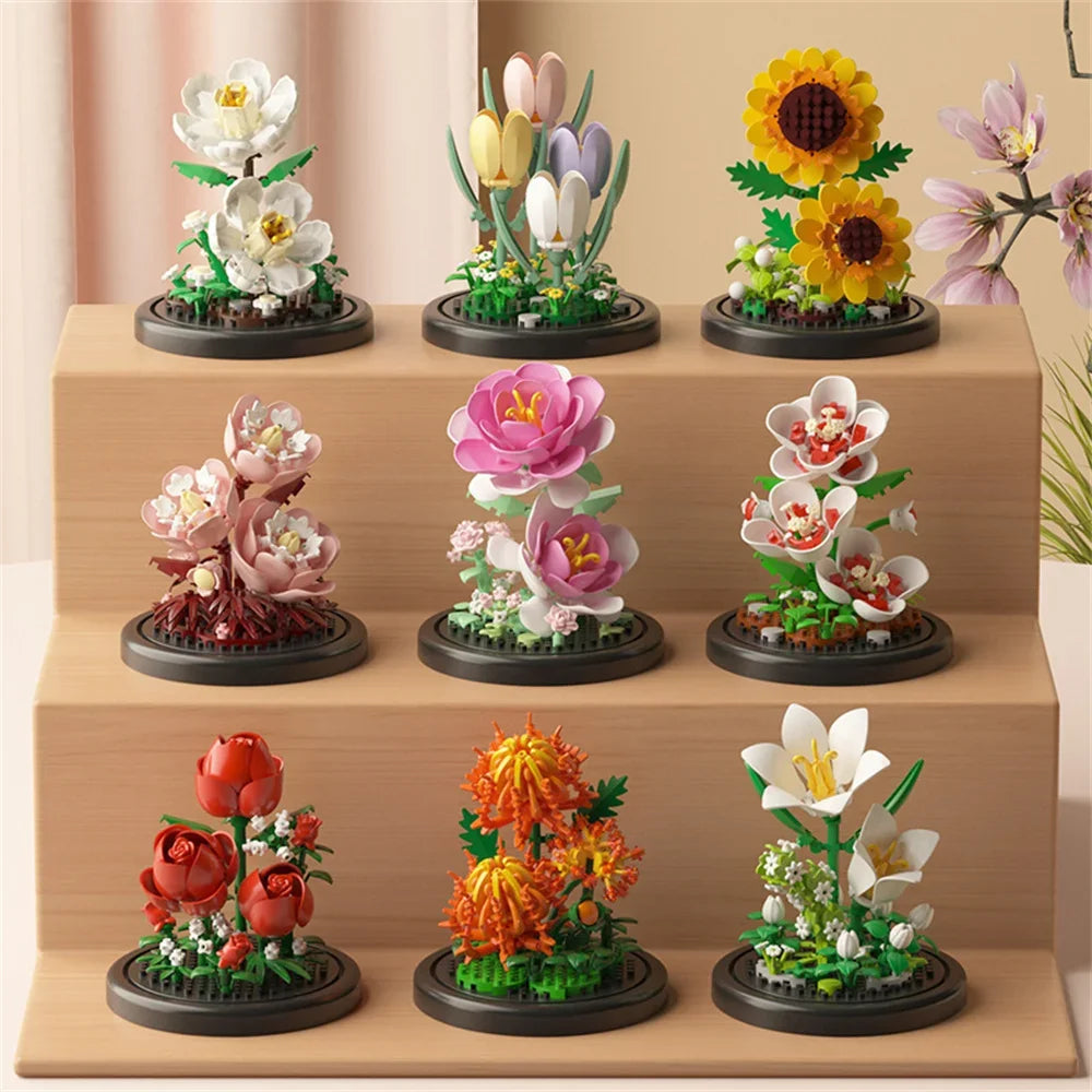 Flower Bouquet Micro Building Blocks – Bonsai Home Decor Puzzle