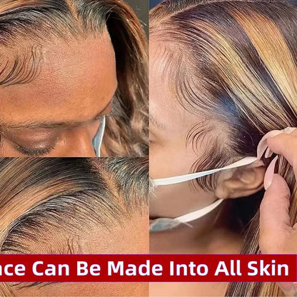 Highlight Honey Blonde Body Wave Glueless Lace Front Human Hair Wig – 5x5, 16–34 Inch