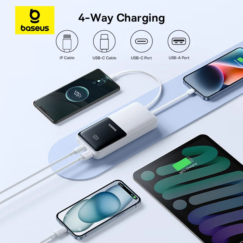 Baseus 20000mAh Power Bank – 22.5W PD Fast Charging with Built-In Cables