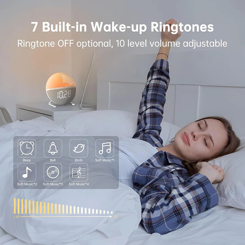 Sunrise Alarm Clock Wake Up Light with RGB Colors & Natural Sounds
