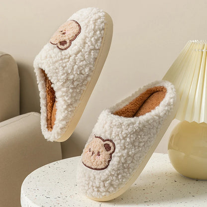 Cute Bear Fluffy Slippers – Warm Plush House Shoes