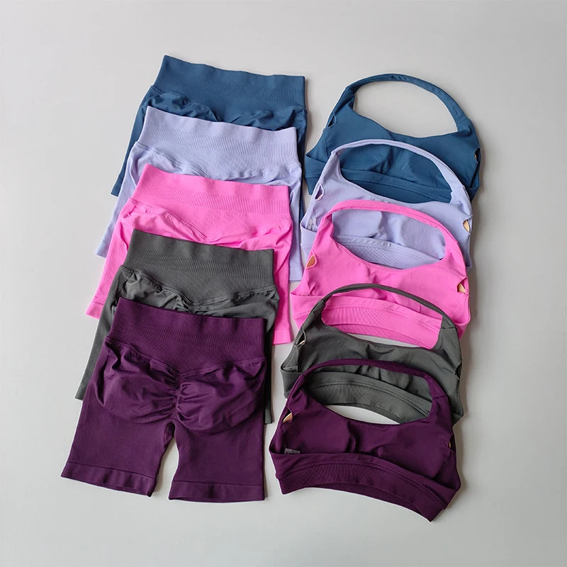 Halter Neck Sports Bra & Shorts Set – Women's Yoga & Pilates Activewear